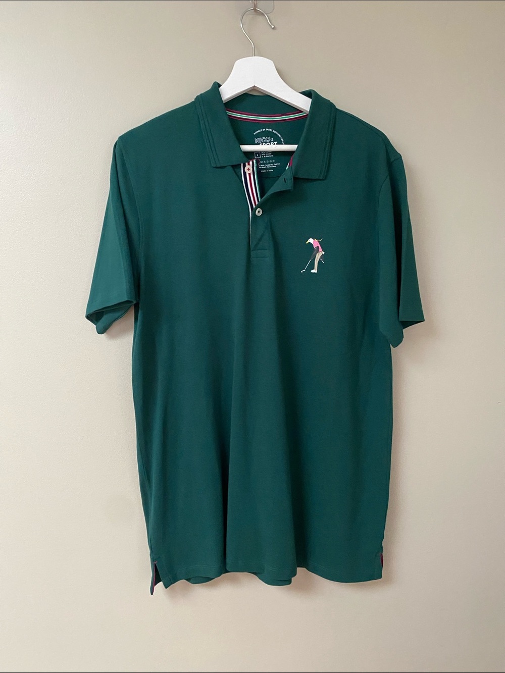 Nicobar Sport Dark Green Golf Polo Shirt with Embroidered Golfer Eagle large